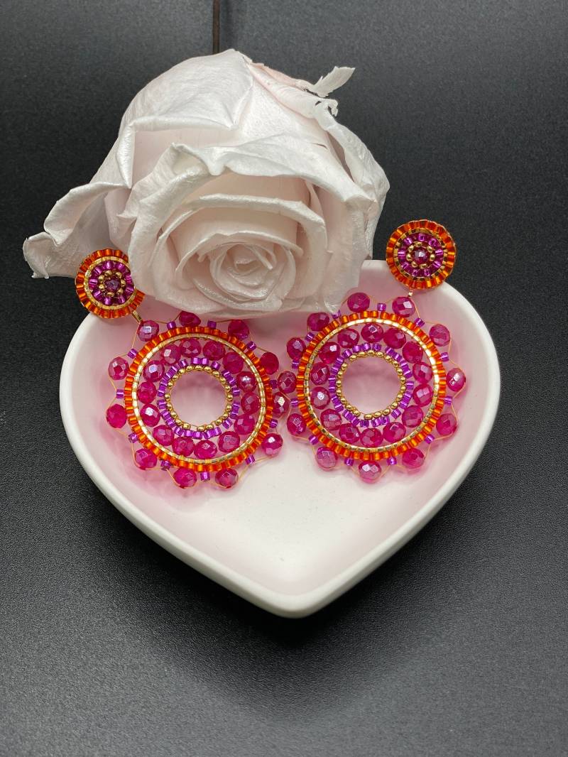 Handgemachte Ohrringe Im Boho Style, Pink-Orange von MaschenmitHerz