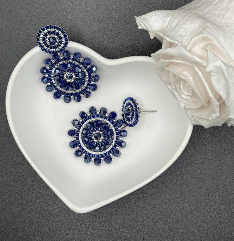 Handgemachte Ohrringe | Miyuki-Perlen & Facettierte Glasperlen Royalblau Silber Edelstahl-Ohrstecker Eleganter Ohrschmuck von MaschenmitHerz