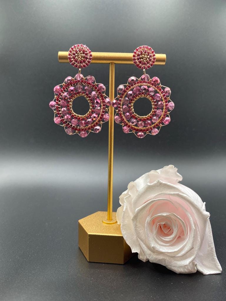 Handgemachte Ohrringe | Viva Magenta Und Roségold Miyuki-Perlen & Glasperlen Edelstahl-Ohrstecker Funkelnder Ohrschmuck von MaschenmitHerz