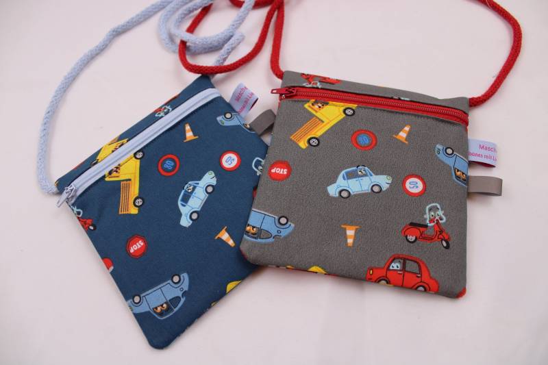 Kinder-Brustbeutel "Autos" Mit Reißverschluss Und Reflektorfähnchen; Brusttasche, Geldbörse, Geldbeutel von Maschenwichtel