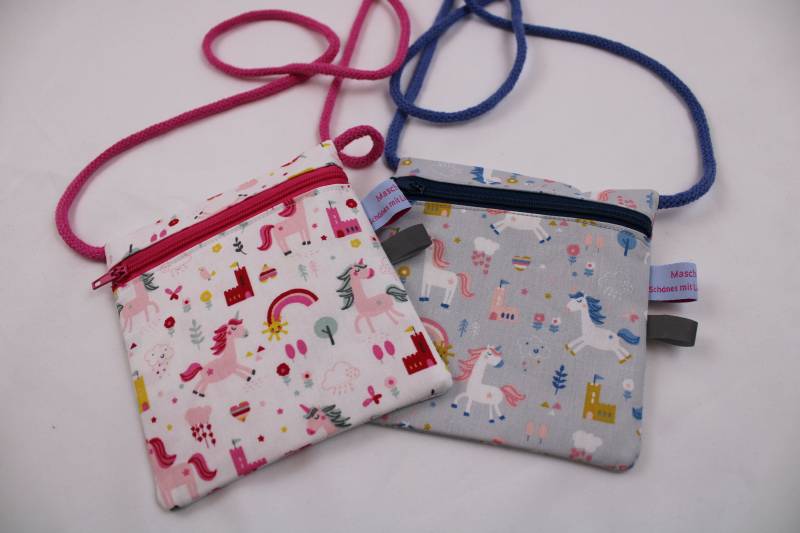 Kinder-Brustbeutel "Einhorn" Mit Reißverschluss Und Reflektorfähnchen; Brusttasche, Geldbörse, Geldbeutel von Maschenwichtel