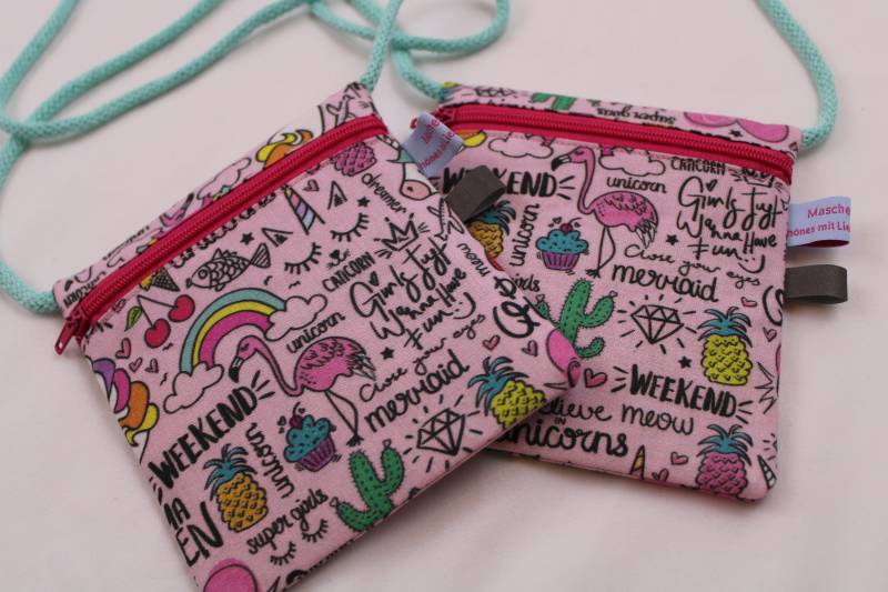 Kinder-Brustbeutel "Girl Power" Mit Reißverschluss Und Reflektorfähnchen; Brusttasche, Geldbörse, Geldbeutel von Maschenwichtel