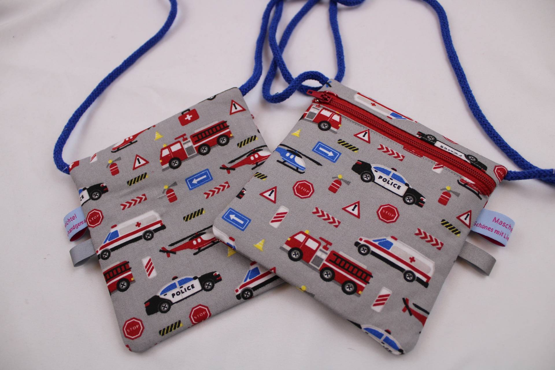 Kinder-Brustbeutel "Rettungsdienste" Mit Reißverschluss Und Reflektorfähnchen; Brusttasche, Geldbörse, Geldbeutel von Maschenwichtel