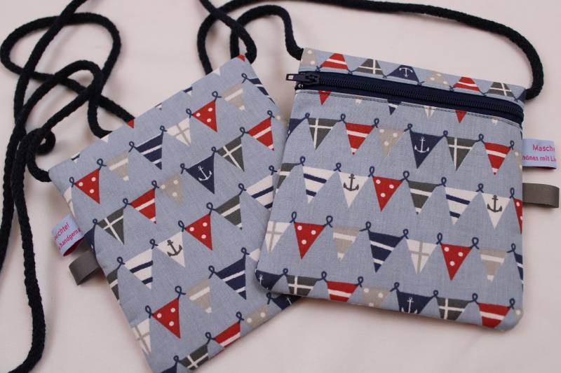 Kinder-Brustbeutel "Wimpel" Mit Reißverschluss Und Reflektorfähnchen; Brusttasche, Geldbörse, Geldbeutel von Maschenwichtel