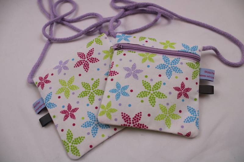 Kinder-Brustbeutel "sternblüten" Mit Reißverschluss Und Reflektorfähnchen; Brusttasche, Geldbörse, Geldbeutel von Maschenwichtel