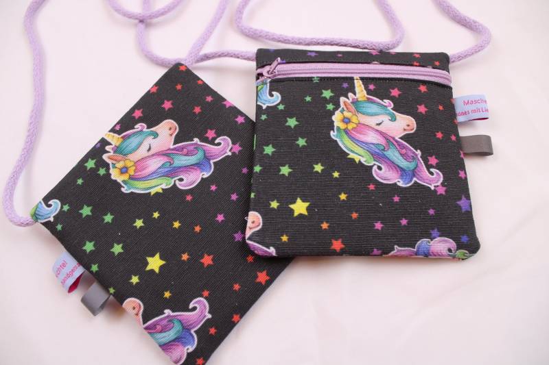 Kinder-Brustbeutel "sternen-Einhorn" Mit Reißverschluss Und Reflektorfähnchen; Brusttasche, Geldbörse, Geldbeutel von Maschenwichtel