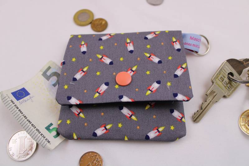 Kinder-Geldbeutel "Mini-Raketen" Mit Reißverschlussfach, Steckfach Und Schlüsselring, Geldbörse, Minibörse, Portemonnaie von Maschenwichtel