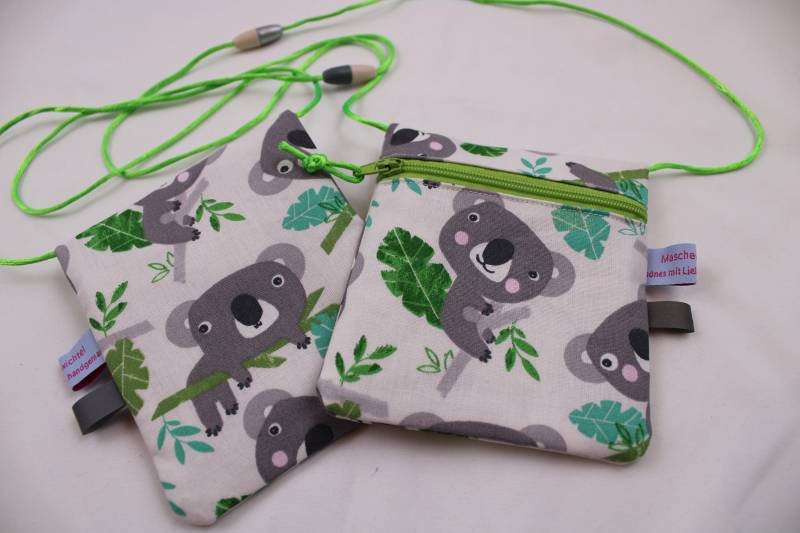 Kleiner Kinder-Brustbeutel "Koala" Mit Sicherheitsverschluss Und Reflektorfähnchen; Brusttasche, Geldbörse, Geldbeutel von Maschenwichtel