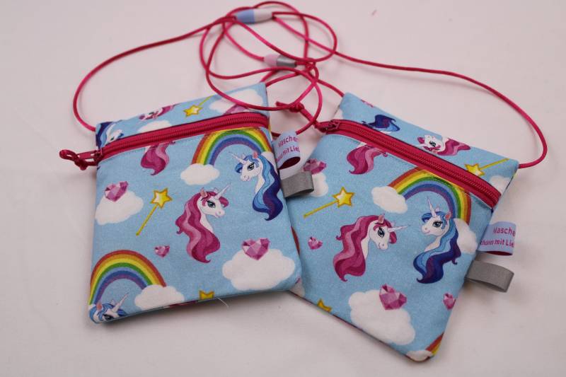 Kleiner Kinder-Brustbeutel "Zauber-Einhorn" Mit Sicherheitsverschluss Und Reflektorfähnchen; Brusttasche, Geldbörse, Geldbeutel von Maschenwichtel