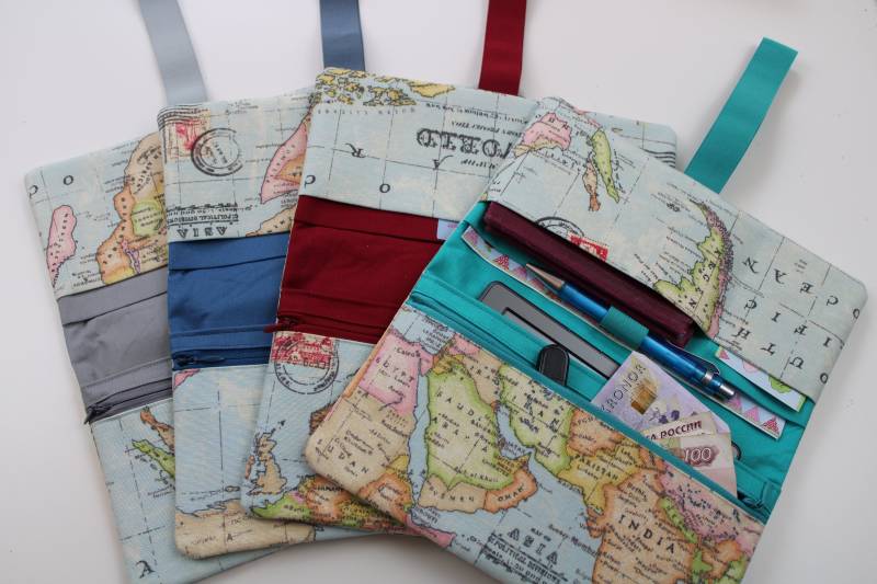 Reiseetui Modell 3/M "Weltkarte" - Reisebrieftasche, Tickettasche, Reisepasshülle, Dokumententasche Verschiedene Innenfarben Verfügbar von Maschenwichtel