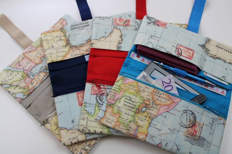 Reiseetui Modell 3/M "Weltkarte" - Reisebrieftasche, Tickettasche, Reisepasshülle, Dokumententasche Verschiedene Innenfarben Verfügbar von Maschenwichtel