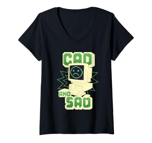 Damen Ingenieur Ingenieurwissenschaften CAD and Sad T-Shirt mit V-Ausschnitt Damen Ingenieur Ingenieurwissenschaften CAD and Sad T-Shirt mit V-Ausschnitt von Maschinenbauer Physik