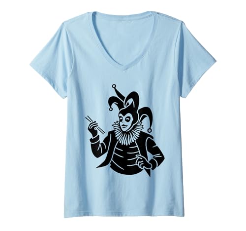 Damen Joker Holding Essstäbchen Hofnarren Clown Japanisches Essen T-Shirt mit V-Ausschnitt Damen Joker Holding Essstäbchen Hofnarren Clown Japanisches Essen T-Shirt mit V-Ausschnitt von Mascot Eating Ramen Tees