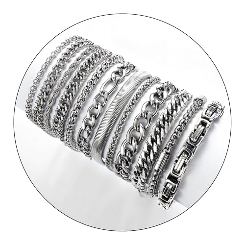 Masedy 12 Stück Edelstahl kubanische Gliederkette Armbänder für Männer Frauen Gold Figaro Seil Kette Herren Panzerkette Armbänder Set Box Square Rolo Twisted Handgelenk Armbänder 19,1 cm 21,6 cm 22,9 Masedy 12 Stück Edelstahl kubanische Gliederkette Armbänder für Männer Frauen Gold Figaro Seil Kette Herren Panzerkette Armbänder Set Box Square Rolo Twisted Handgelenk Armbänder 19,1 cm 21,6 cm 22,9 von Masedy