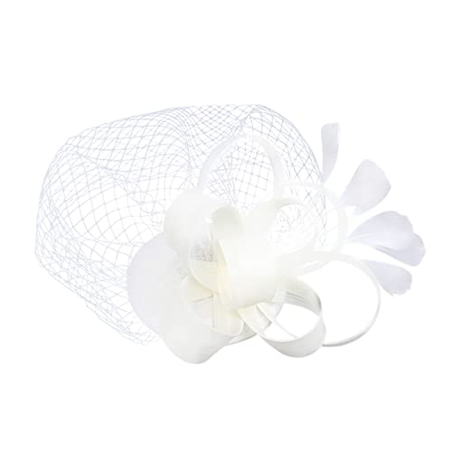 2023 Fascinator Hut Feder Mesh Tea Party Haarband für Frauen Haarband Schmal (Beige, One Size) von Mashaouyo