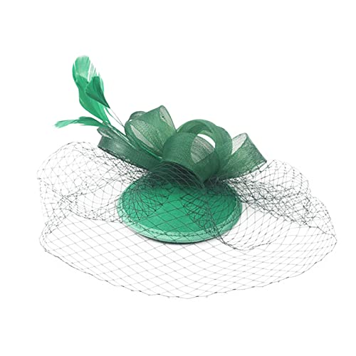 2023 Fascinator Hut Feder Mesh Tea Party Haarband für Frauen Haarband Schmal (Green, One Size) von Mashaouyo