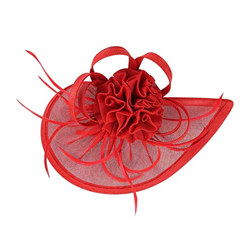 2023 Fascinator Hut Feder Mesh Tea Party Haarband für Frauen Silikonhaarband (Red, One Size) von Mashaouyo