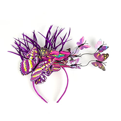 Außenhandel Simulation Kunststoff Schmetterling Haarband Party Haarschmuck Frottee Stirnband Klettverschluss (Purple, One Size) von Mashaouyo