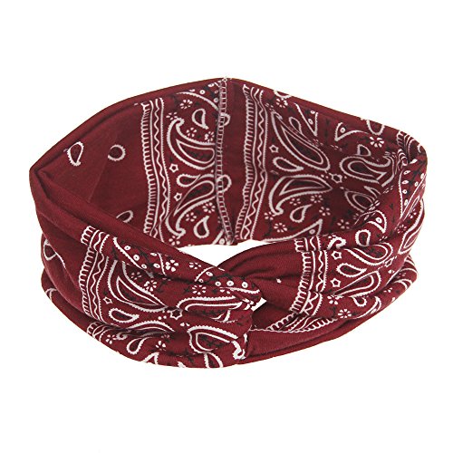 Blumen elastischer Haarreif für verknüpfte Sport Frauen Turban Yoga-Band Haarreif Golfkleidung Für Damen (Wine Red, One Size) von Mashaouyo