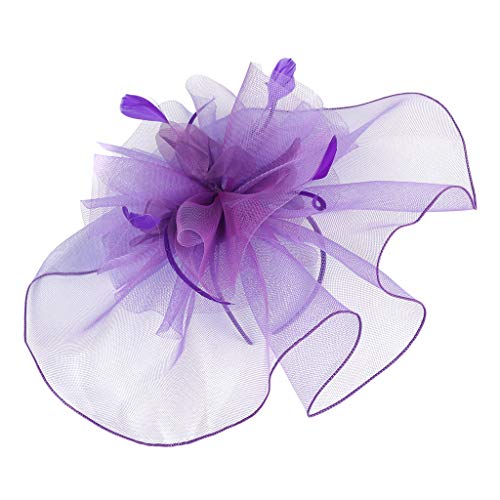 Fasching hat Flower Feather Meshed Tea Party Haarband für Frauen Stirnband Pferdesport (Purple, One Size) von Mashaouyo