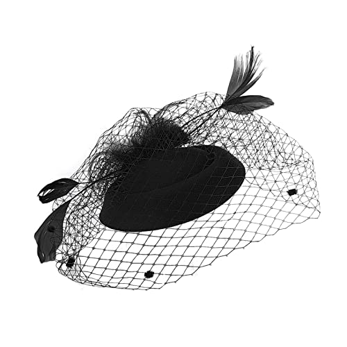 Fascinators für Frauen, Tea-Party-Stirnband, Hut, Netzfedern, Haarspange für Hochzeit, Cocktail und Kirche Kopftuch Damen Sommer (Black, One Size) von Mashaouyo