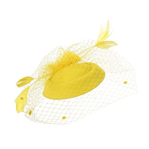 Fascinators für Frauen, Tea-Party-Stirnband, Hut, Netzfedern, Haarspange für Hochzeit, Cocktail und Kirche Kopftuch Damen Sommer (Yellow, One Size) von Mashaouyo