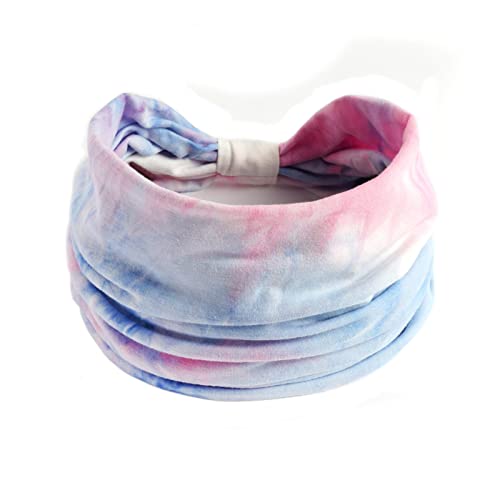 Frauen Casual Tie Dye Regenbogenfarbe Erweiterung Yoga Haarband Sport elastisches Schweiß absorbierendes Stirnband Elastisches Haarband Damen (Light Blue, One Size) von Mashaouyo