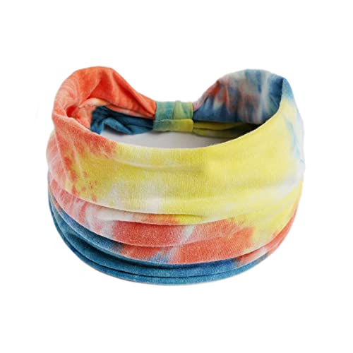 Frauen Casual Tie Dye Regenbogenfarbe Erweiterung Yoga Haarband Sport elastisches Schweiß absorbierendes Stirnband Reithelm Ohrenwärmer (Yellow, One Size) von Mashaouyo