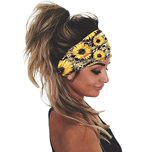 Frauen-Druck-Stirnband-elastischer Kopfwickel-Haarband-Bandana-Stirnband Stirnbänder Damen Sommer Breit (Yellow, One Size) von Mashaouyo