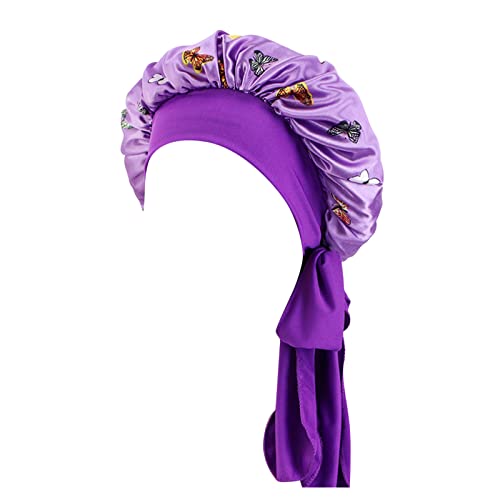 Frauen-Hut-Kappen-Haar-Turban-Wrap-Turban-Hüte-Bad-Dusch-Kappen-Baden-Hut-Haarschutz-Duschhauben- Jogging Utensilien (Purple, One Size) von Mashaouyo