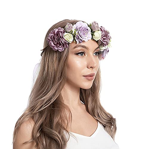 Haarkrone Frauenkranz Schönheit Haarreif Blumenkopfband Haarreif Blütenkopfband Yoga Zubehör Damen (Purple, One Size) von Mashaouyo