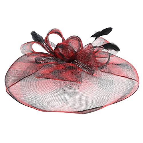 Hut für Frauen Hochzeit Cocktail Mesh Haarspange Tea Party Stirnband Schläger Band (Red, One Size) von Mashaouyo