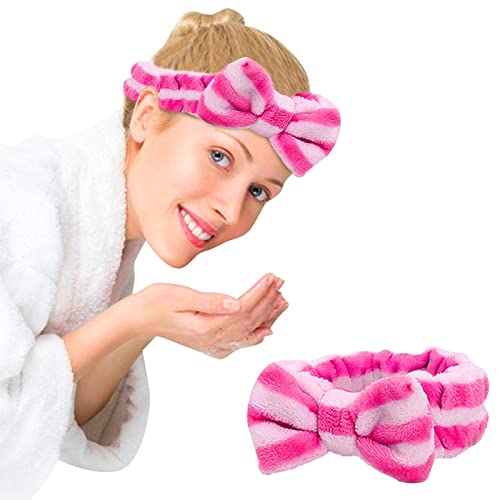 Hydrotherapie-Stirnband 1 Stück Schleife Haarband Damen Gesichts Make-up Stirnband Weiche Koralle Samt Stirnband Zum Duschen Gesicht waschen Fußball Maschine (Hot Pink, One Size) von Mashaouyo