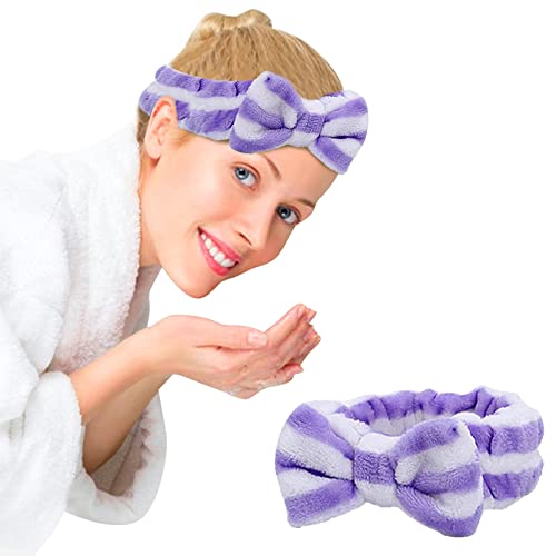 Hydrotherapie-Stirnband 1 Stück Schleife Haarband Damen Gesichts Make-up Stirnband Weiche Koralle Samt Stirnband Zum Duschen Gesicht waschen Fußball Maschine (Purple, One Size) von Mashaouyo