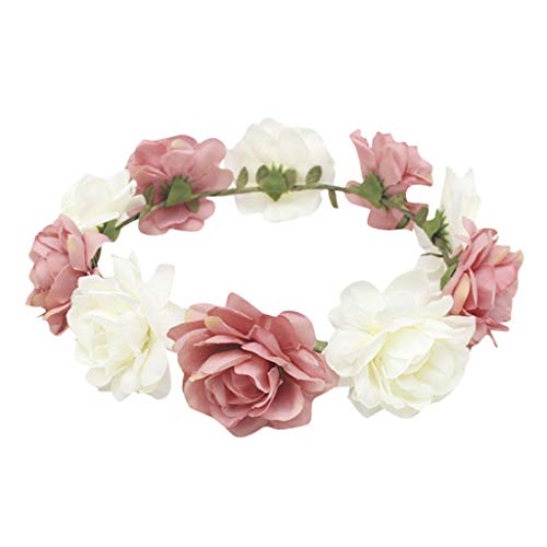 Kranz Headband Blume Krone Garland Brauthaar Frauen Brautmaterial Freunde Geschenke Mädchen Armband 4 (Pink, One Size) von Mashaouyo