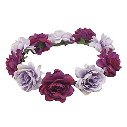 Kranz Headband Blume Krone Garland Brauthaar Frauen Brautmaterial Freunde Geschenke Mädchen Armband 4 (Purple, One Size) von Mashaouyo