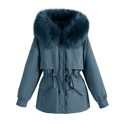 Mashaouyo Frauen Plus Größe Täglich Wintermantel Reverskragen Langarm Jacke Vintage Verdicken Mantel Jacke Warme Kapuze Gepolsterte Oberbekleidung Damen Mantel Halblang (A, M) von Mashaouyo