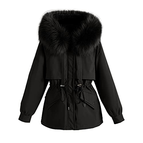 Mashaouyo Frauen Plus Größe Täglich Wintermantel Reverskragen Langarm Jacke Vintage Verdicken Mantel Jacke Warme Kapuze Gepolsterte Oberbekleidung Damen Mantel Halblang (Black, XXXL) von Mashaouyo