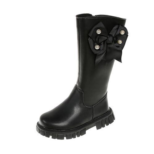 Mashaouyo Kleinkind Mädchen Schuhe Lange Stiefel Hohe Stiefel Herbst Und Winter Mädchen Weichen Boden Stiefel Kinder Outdoor Schuhe (Black, 34 Big Kids) von Mashaouyo