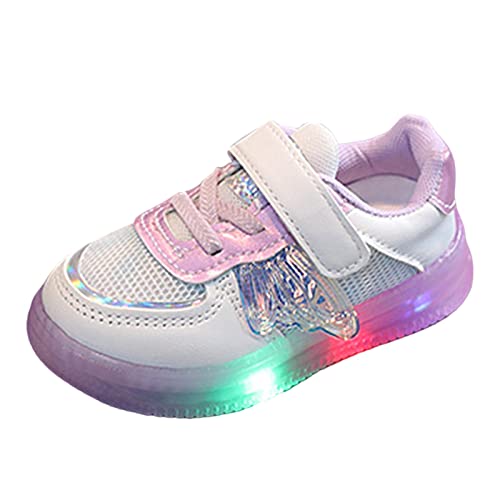 Mashaouyo Mädchen Kinderschuhe Sneaker Weiss Rosa Kinder Leuchtende Schuhe Mesh Atmungsaktive Wanderhalbschuhe Einfaches Design Trekkingschuhe Unisex Gymnastikschuhe Skateboardschuhe für Outdoor Mode von Mashaouyo