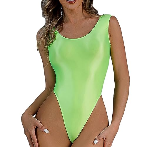 Mashaouyo Sexy und attraktives Damen-Body mit hellem Gesicht, glatt und glänzend, T-förmiger Schritt, Enger Body, lustige Unterwäsche Schwarz Schwarz (Green, XL) von Mashaouyo