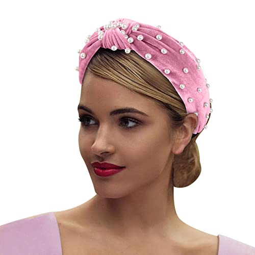 Mittleres Haar, Samt, Perlen-Stirnband, geknotetes Nagel-Stirnband, Retro-Knoten-Accessoire-Stirnband Warme Stirnbänder Damen (Pink, One Size) von Mashaouyo