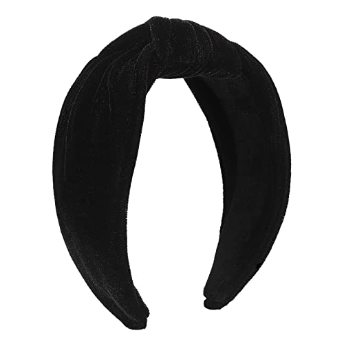 Modische Stirnbänder für Frauen Mädchen Stirnbänder Vintage Samt Stirnband breite Top Knoten Haarreifen für lässige Hochzeit Männer Haarband (Black, One Size) von Mashaouyo