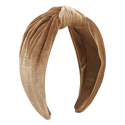 Modische Stirnbänder für Frauen Mädchen Stirnbänder Vintage Samt Stirnband breite Top Knoten Haarreifen für lässige Hochzeit Männer Haarband (Khaki, One Size) von Mashaouyo