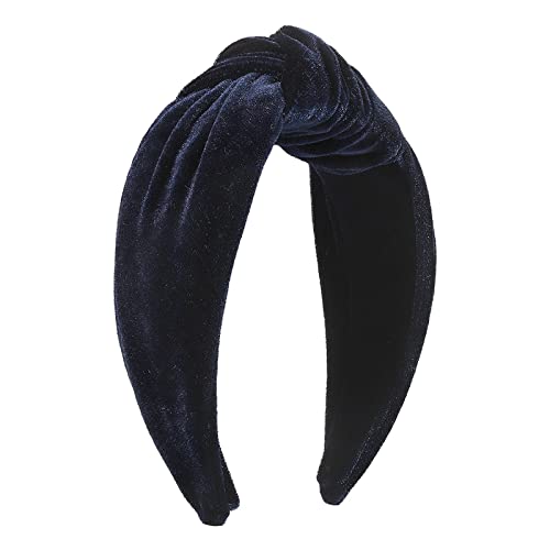 Modische Stirnbänder für Frauen Mädchen Stirnbänder Vintage Samt Stirnband breite Top Knoten Haarreifen für lässige Hochzeit Männer Haarband (Navy, One Size) von Mashaouyo