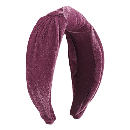 Modische Stirnbänder für Frauen Mädchen Stirnbänder Vintage Samt Stirnband breite Top Knoten Haarreifen für lässige Hochzeit Männer Haarband (RD1, One Size) von Mashaouyo