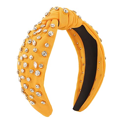 Modische Stirnbänder für Frauen Mädchen Stirnbänder Vintage Stirnband breiter Knoten Strass Haarreifen für lässige Hochzeit Stirnbänder Set (Yellow, One Size) von Mashaouyo