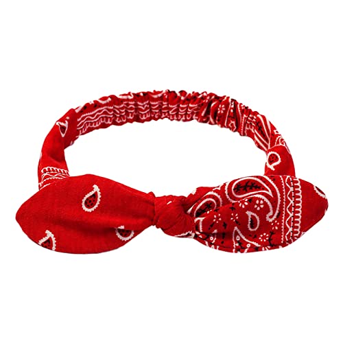 Niedliches mehrfarbiges elastisches Druck-Hasenohren-geknotetes elastisches Haarband für Frauen Schweißbänder Für Helm (Red, One Size) von Mashaouyo