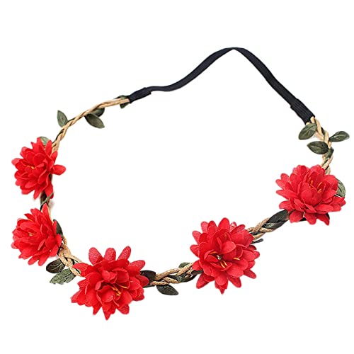 Sommer schöner Kranz Stirnband kleine Gänseblümchen Rose Stirnband Mädchen Erwachsene Kopfbedeckung Ohrenschützer Damen (Red, One Size) von Mashaouyo