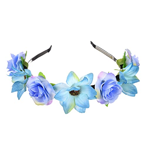 Sommer schöner Kranz Stirnband kleine Gänseblümchen Rose Stirnband Mädchen Erwachsene Kopfbedeckung Stirnband Schwarz Damen Perlen (Blue, One Size) von Mashaouyo